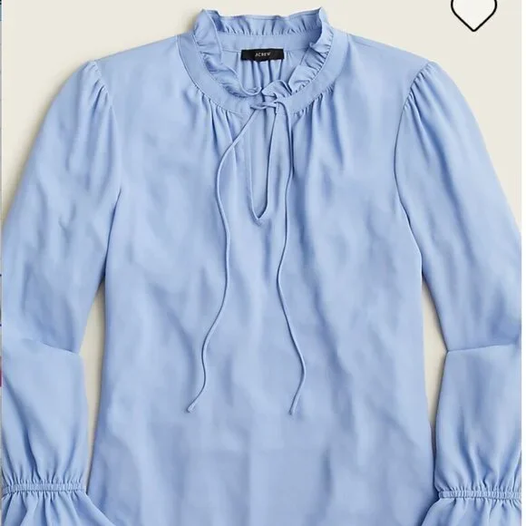 J.Crew Women’s Drapey Blue ruffle tie-neck top - Size Medium - Picture 1 of 14